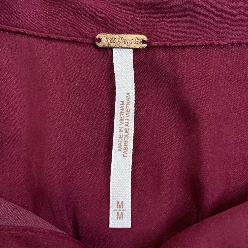 Free People Lala Button Up Long Sleeve Shirt Magenta Red